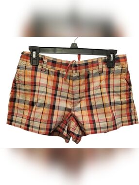 American Eagle Outfitters Plaid Cotton Shorts in Orange, Red and Cream